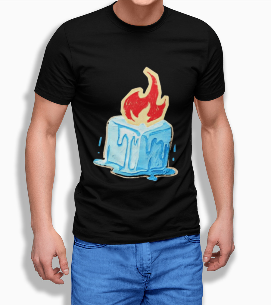 Melting Ice Cube Red Flame Emblem: Subtle Anti ICE Concept T-Shirt