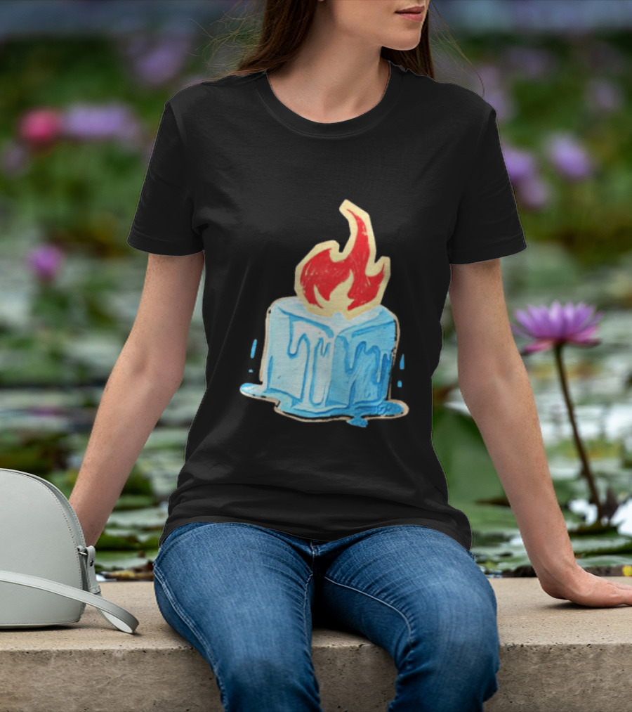 Melting Ice Cube Red Flame Emblem: Subtle Anti ICE Concept T-Shirt