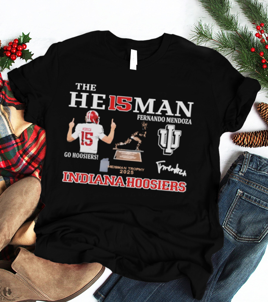 Fernando Mendoza 15 Indiana Hoosiers Heisman Trophy Indiana University Football T-Shirt