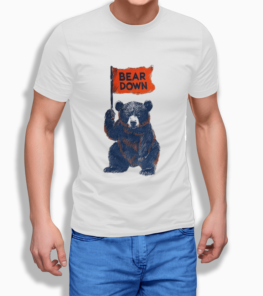 Bear Holding Bear Down Flag Chicago Bears Football 2026 T-Shirt