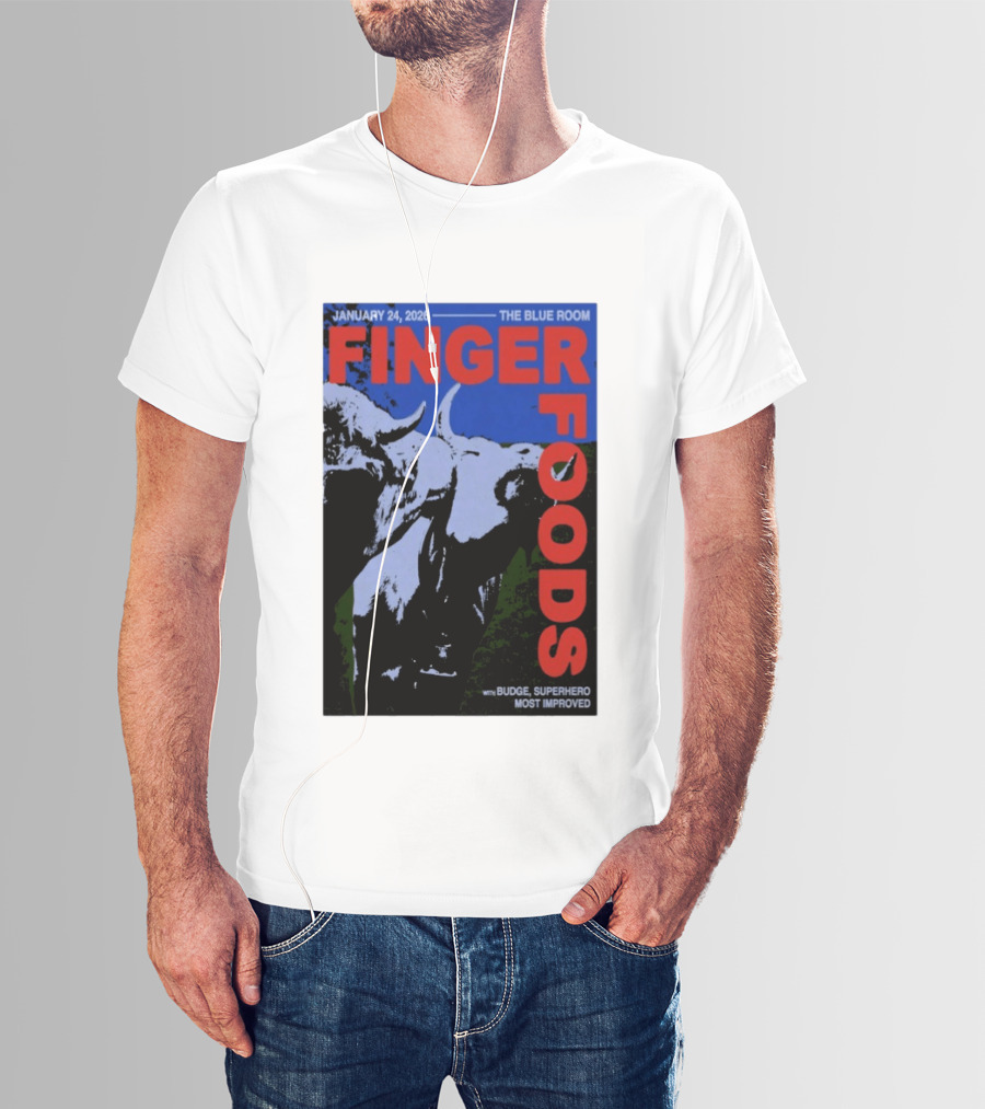 January 24 2026 Finger Foods The Blue Room Budge Superhero Most Improved T-Shirt