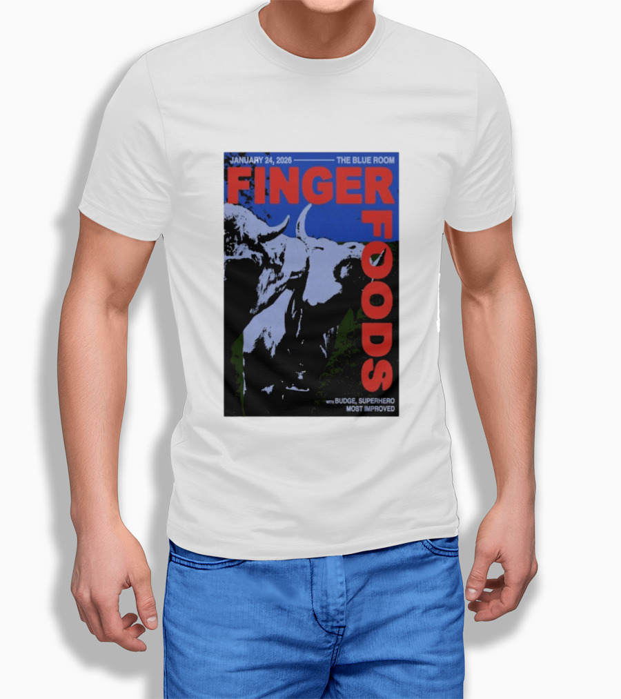 January 24 2026 Finger Foods The Blue Room Budge Superhero Most Improved T-Shirt