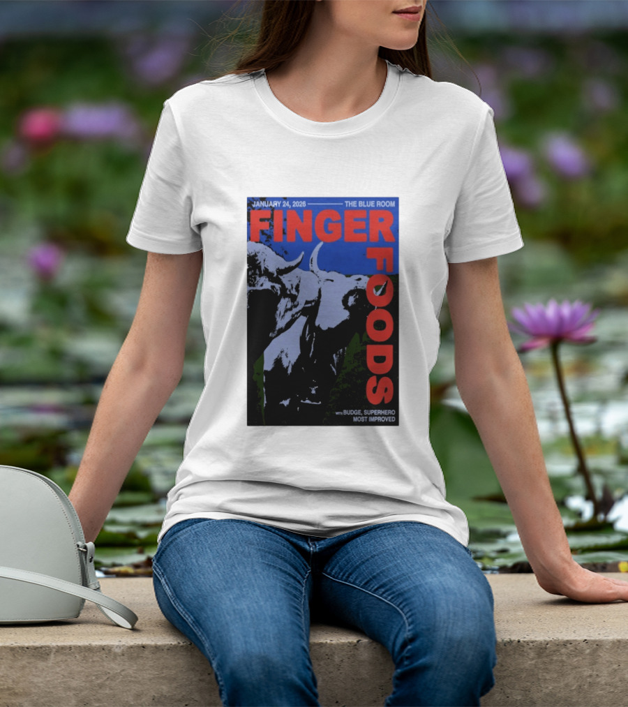 January 24 2026 Finger Foods The Blue Room Budge Superhero Most Improved T-Shirt