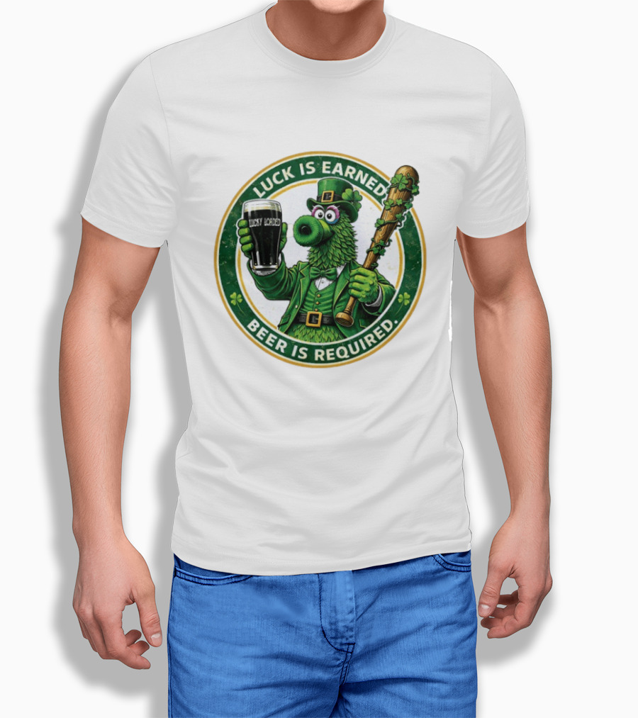 Phanatic Phillies St. Patrick's Day Luck Is Earned Beer Required Wawa Ice Blue T-Shirt