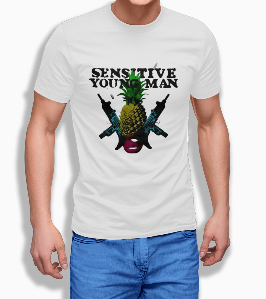 Sensitive Young Man Pineapple With Guns And Lips T-Shirt