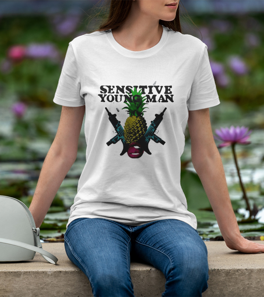 Sensitive Young Man Pineapple With Guns And Lips T-Shirt