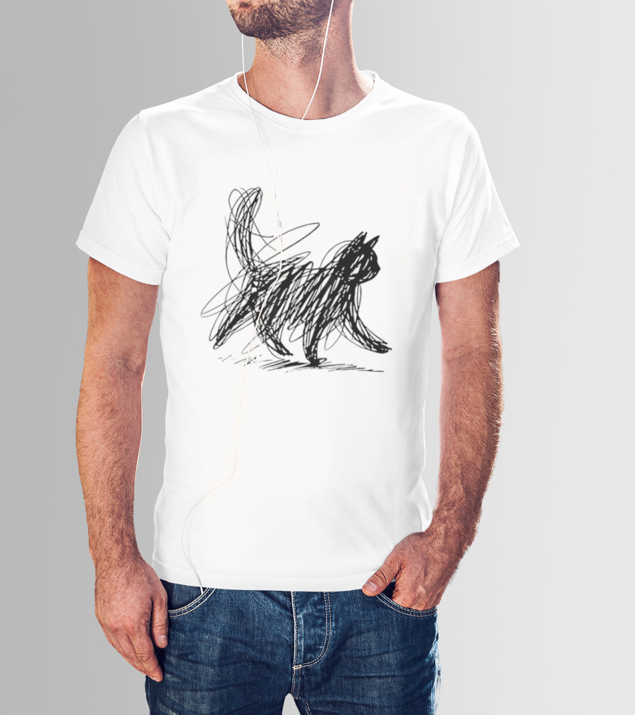 Minimalist Cat Scribble Sketch T-Shirt