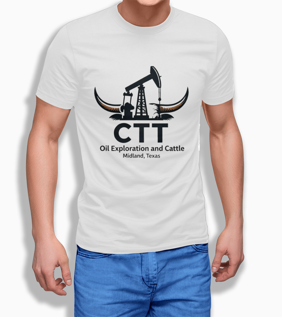 CTT Oil Exploration And Cattle Midland Texas Oil Rig With Cattle Horns T-Shirt