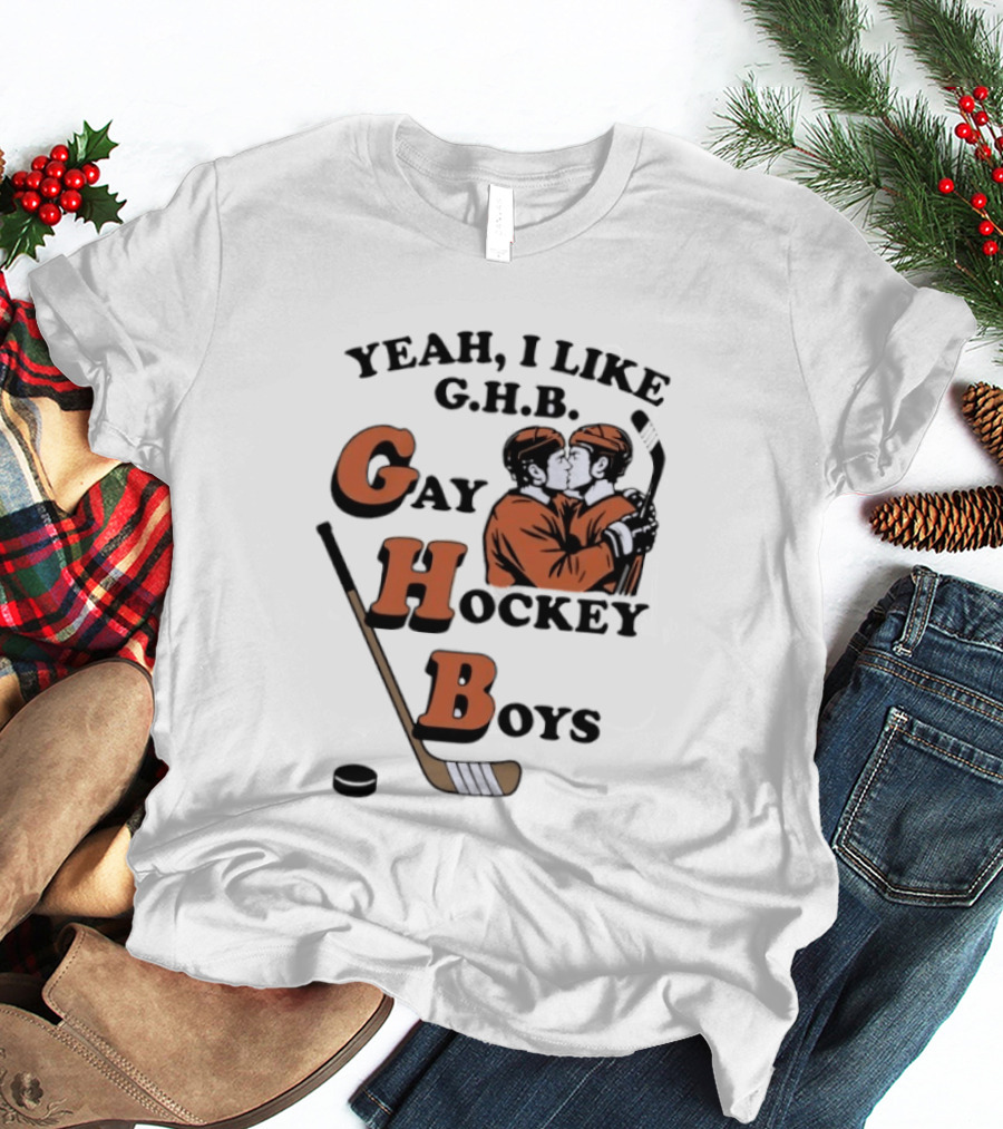 Yeah I Like GHB Gay Hockey Boys Kissing Icon With Stick And Puck T-Shirt