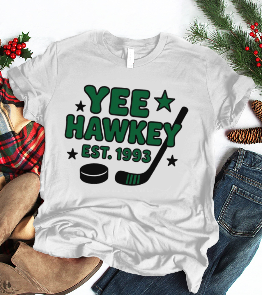 Yee Hawkey Hockey Stick Puck Stars Est 1993 T-Shirt
