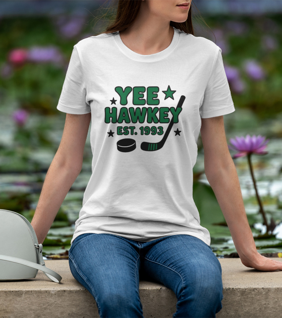 Yee Hawkey Hockey Stick Puck Stars Est 1993 T-Shirt