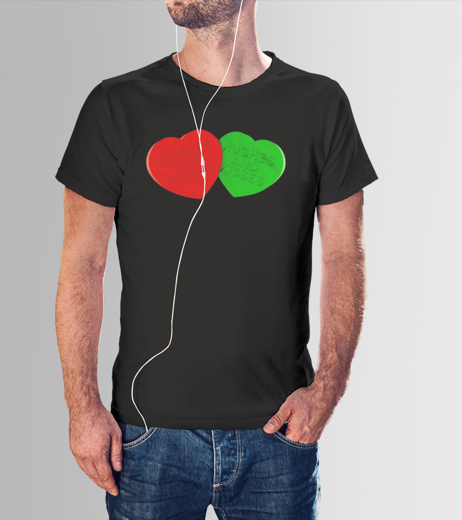 Hughes And Kisses Red Green Heart T-Shirt