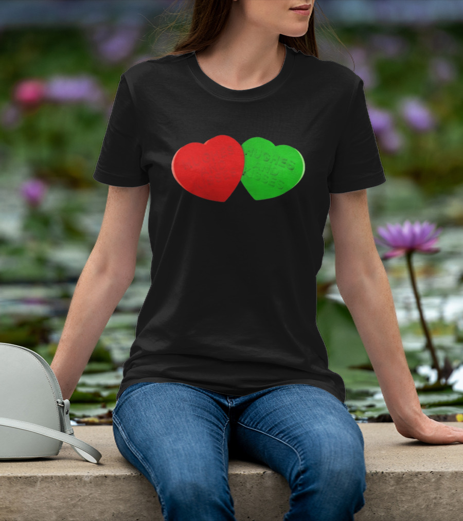 Hughes And Kisses Red Green Heart T-Shirt