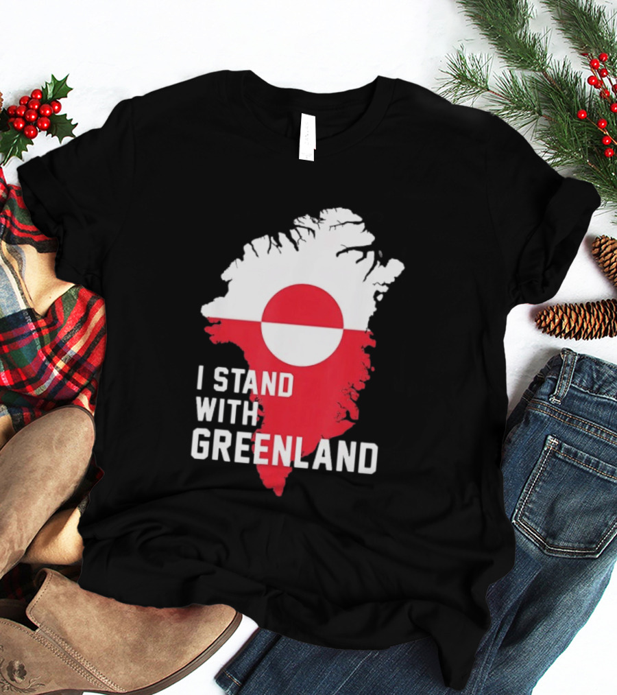 I Stand With Greenland Greenlanders Support Flag Map T-Shirt
