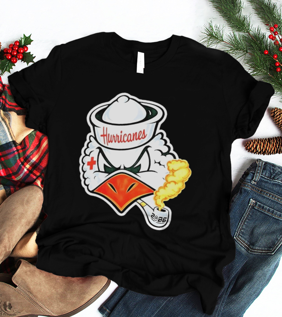 Miami Hurricanes Sebastian Mascot 2026 Pipe Gold Smoke T-Shirt