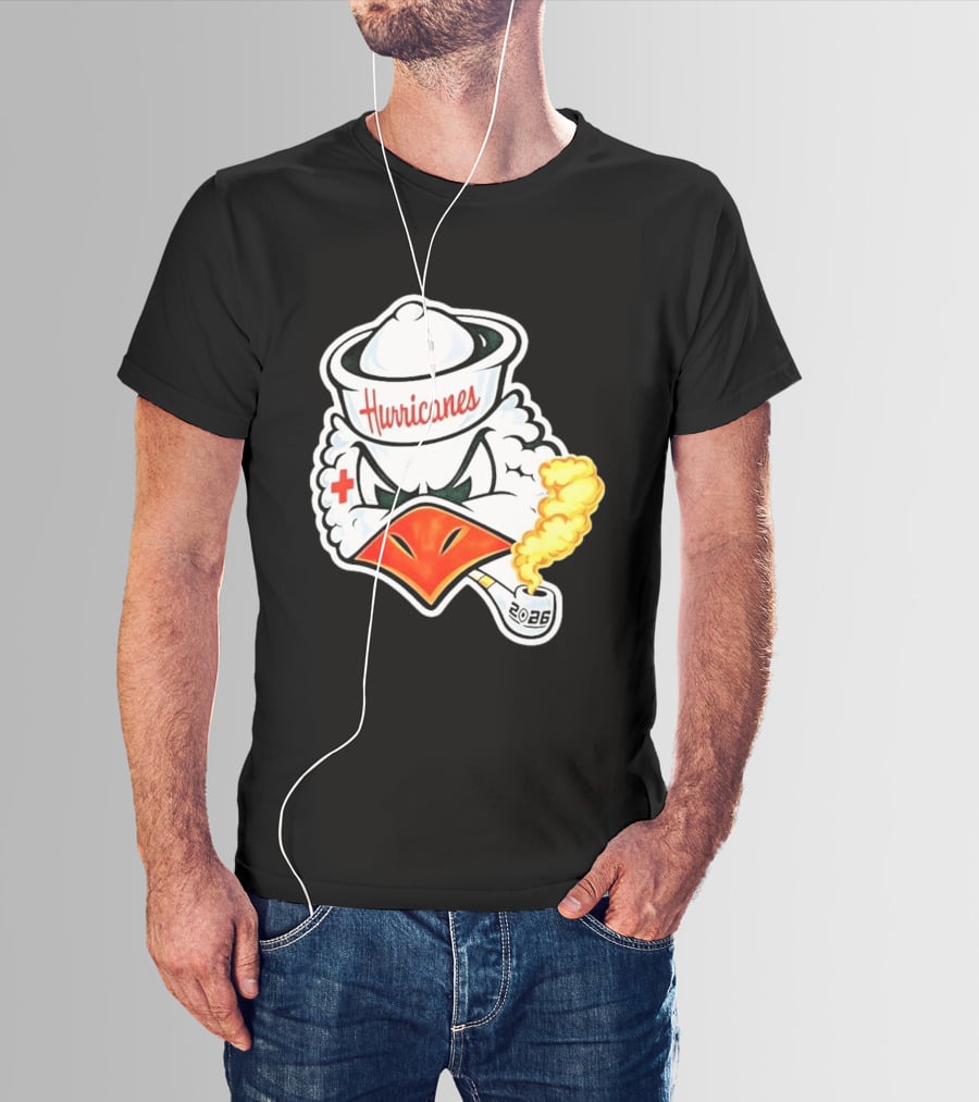 Miami Hurricanes Sebastian Mascot 2026 Pipe Gold Smoke T-Shirt