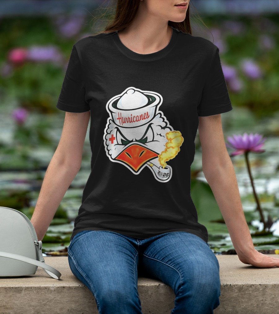 Miami Hurricanes Sebastian Mascot 2026 Pipe Gold Smoke T-Shirt
