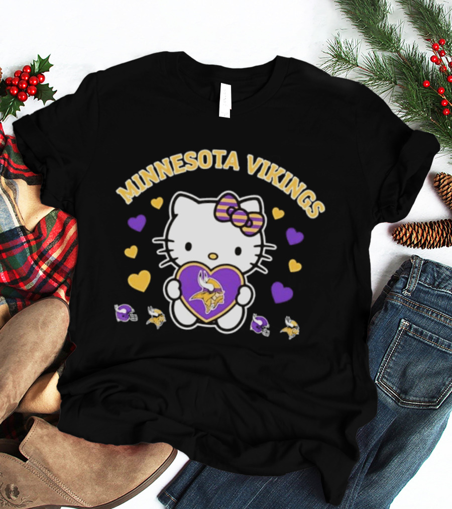 Minnesota Vikings Hello Kitty Valentine Hearts 2026 T-Shirt