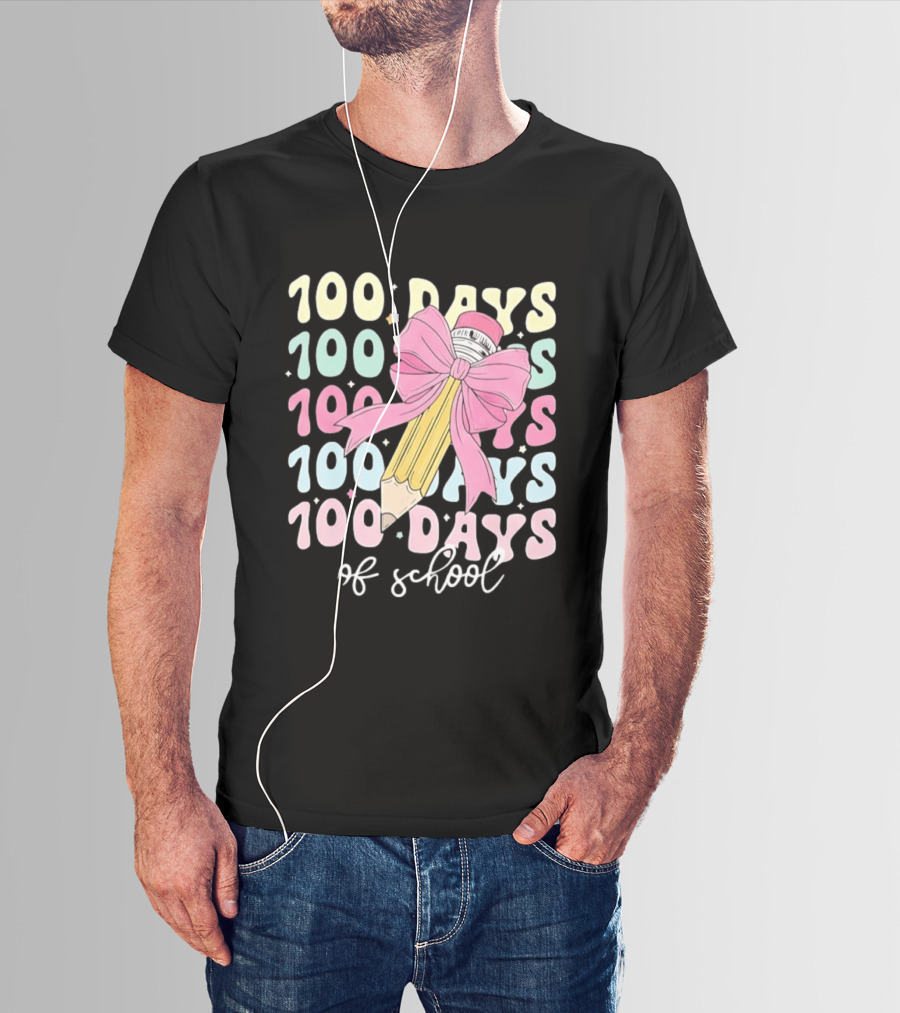 100 Days Of School Pink Bow Pencil Celebration T-Shirt