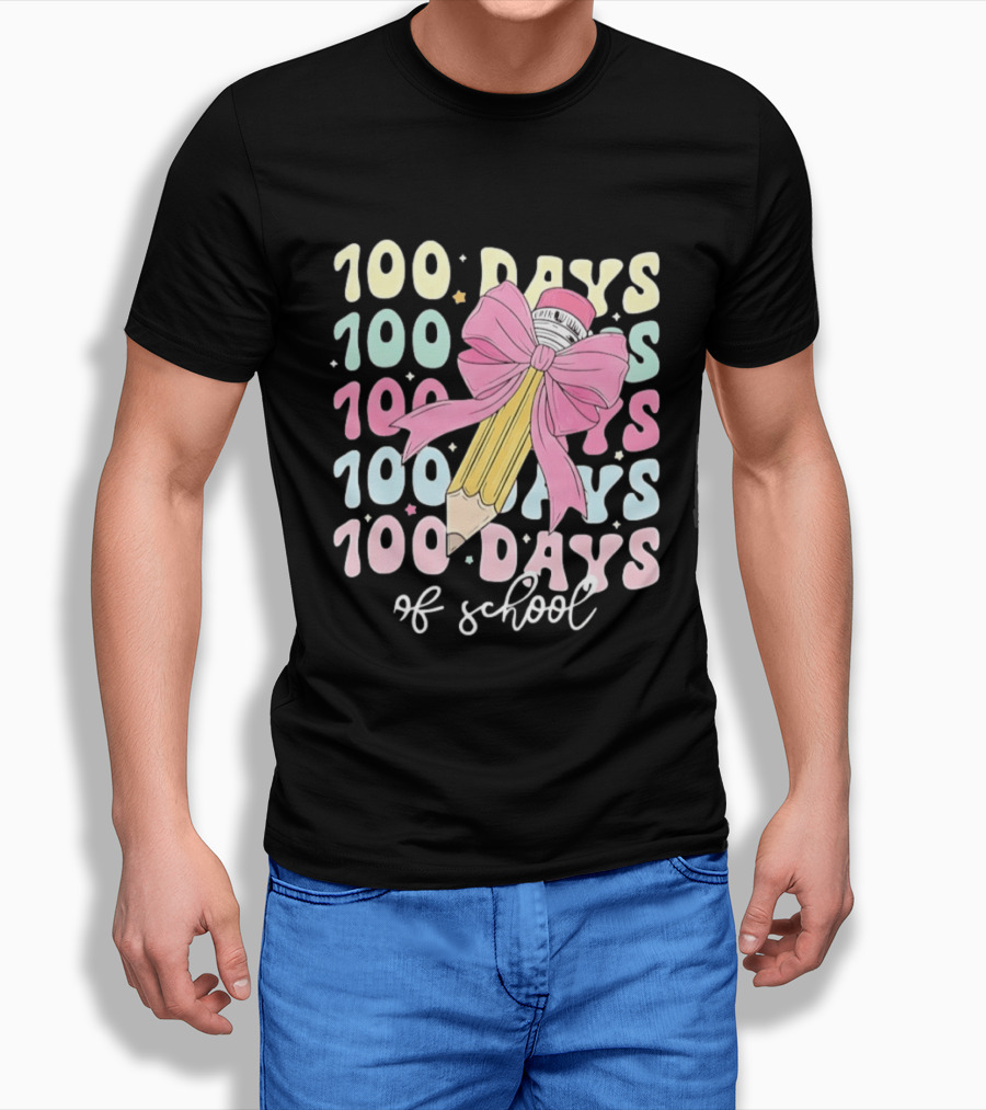100 Days Of School Pink Bow Pencil Celebration T-Shirt