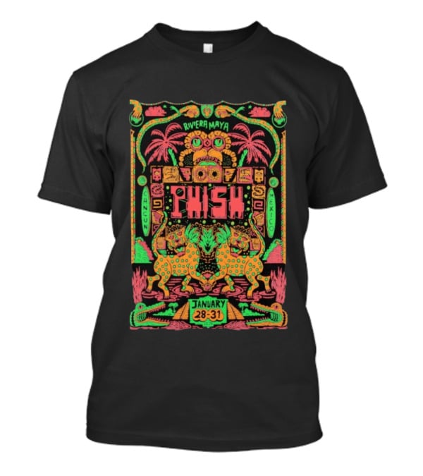 Phish Riviera Maya Cancun Mexico January 28 31 2026 Vibrant Neon Aztec Inspired Tropical T-Shirt