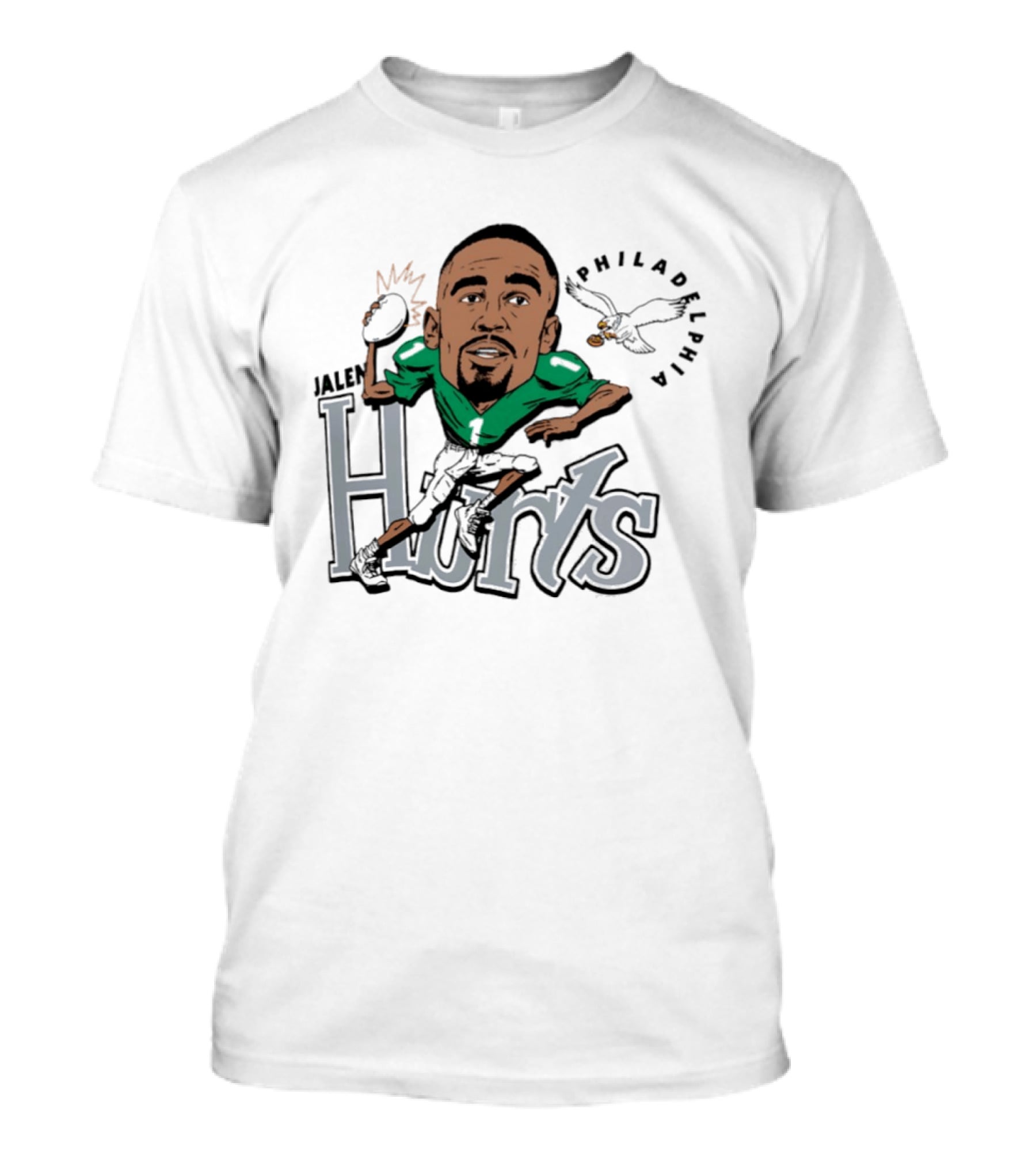 Jalen Hurts Philadelphia Eagles Football Caricature Running Action T-Shirt