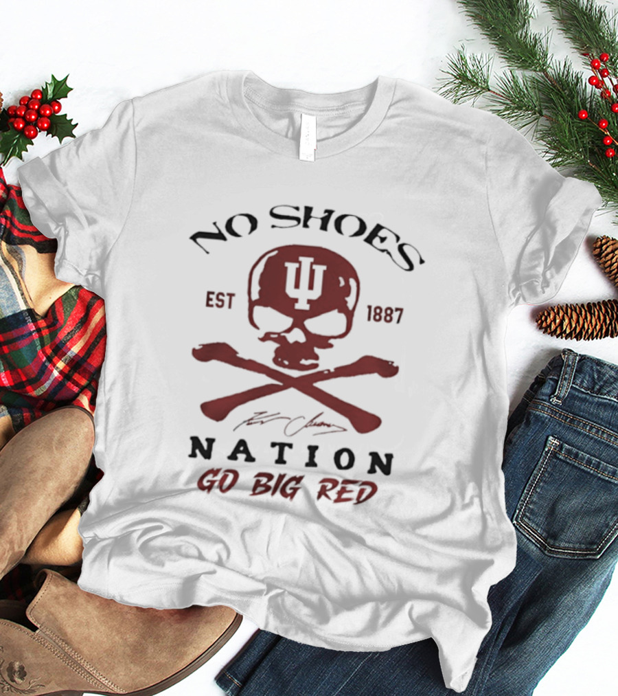 Indiana Hoosiers Skull Est 1887 No Shoes Nation Go Big Red T-Shirt