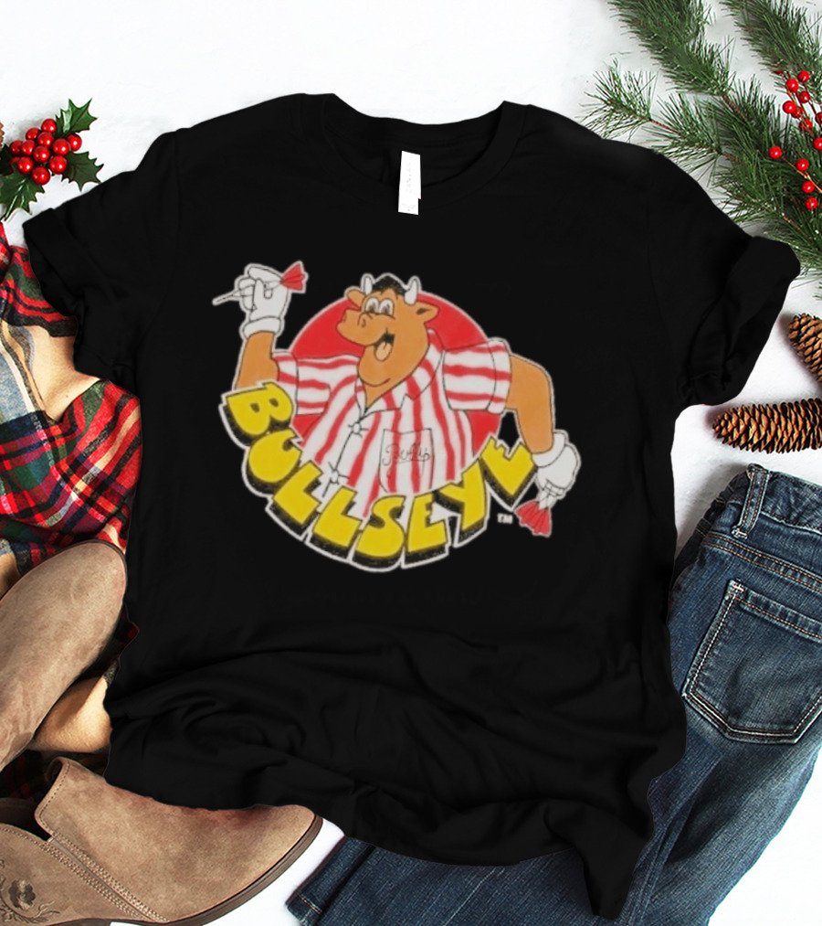 Bullseye Cartoon Bull With Darts Red And White Stripes T-Shirt