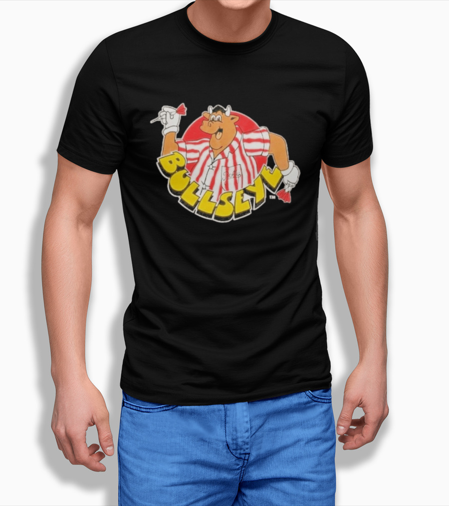 Bullseye Cartoon Bull With Darts Red And White Stripes T-Shirt