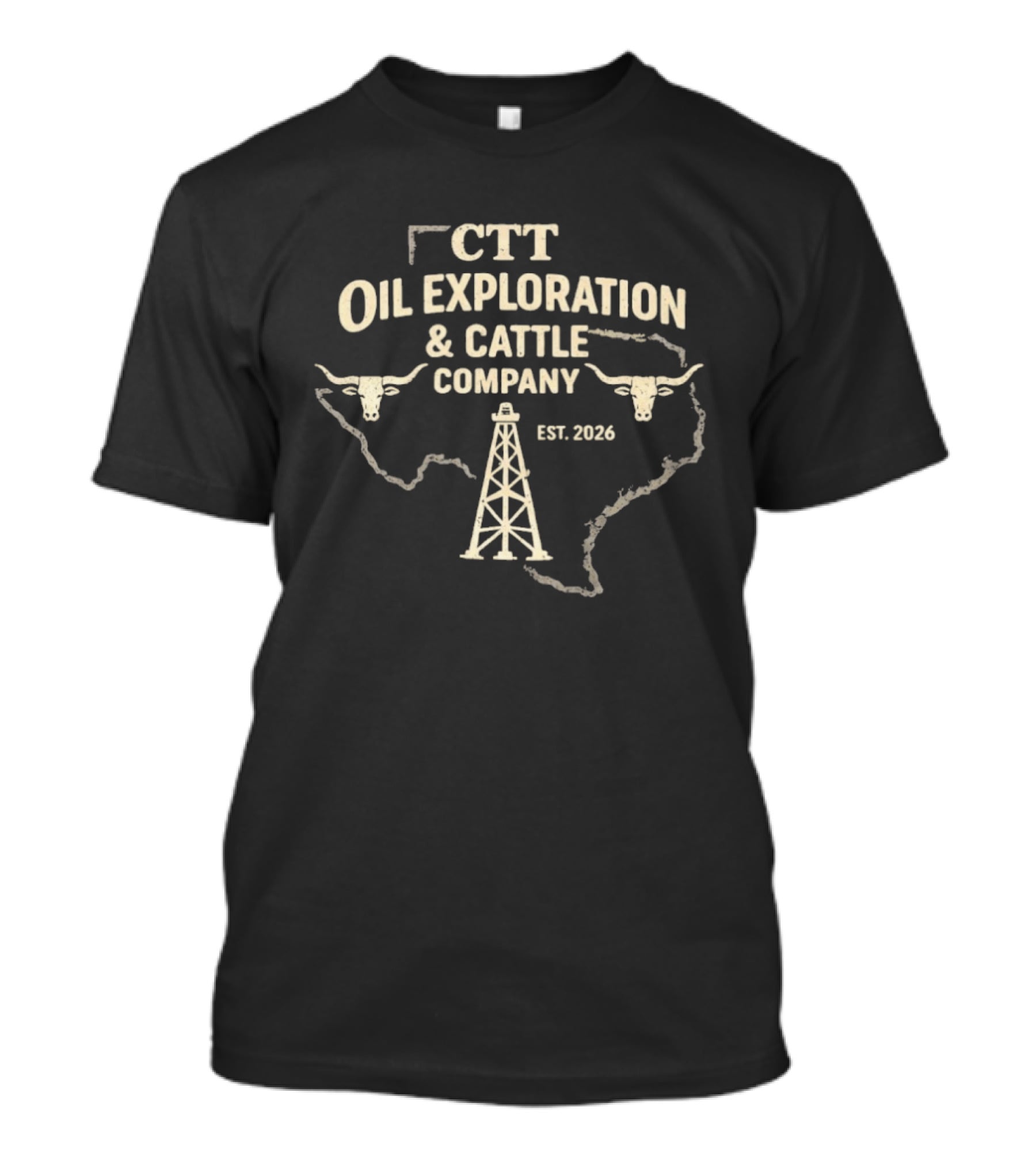 CTT Oil Exploration And Cattle Company Est 2026 Texas Map Longhorns Oil Rig T-Shirt