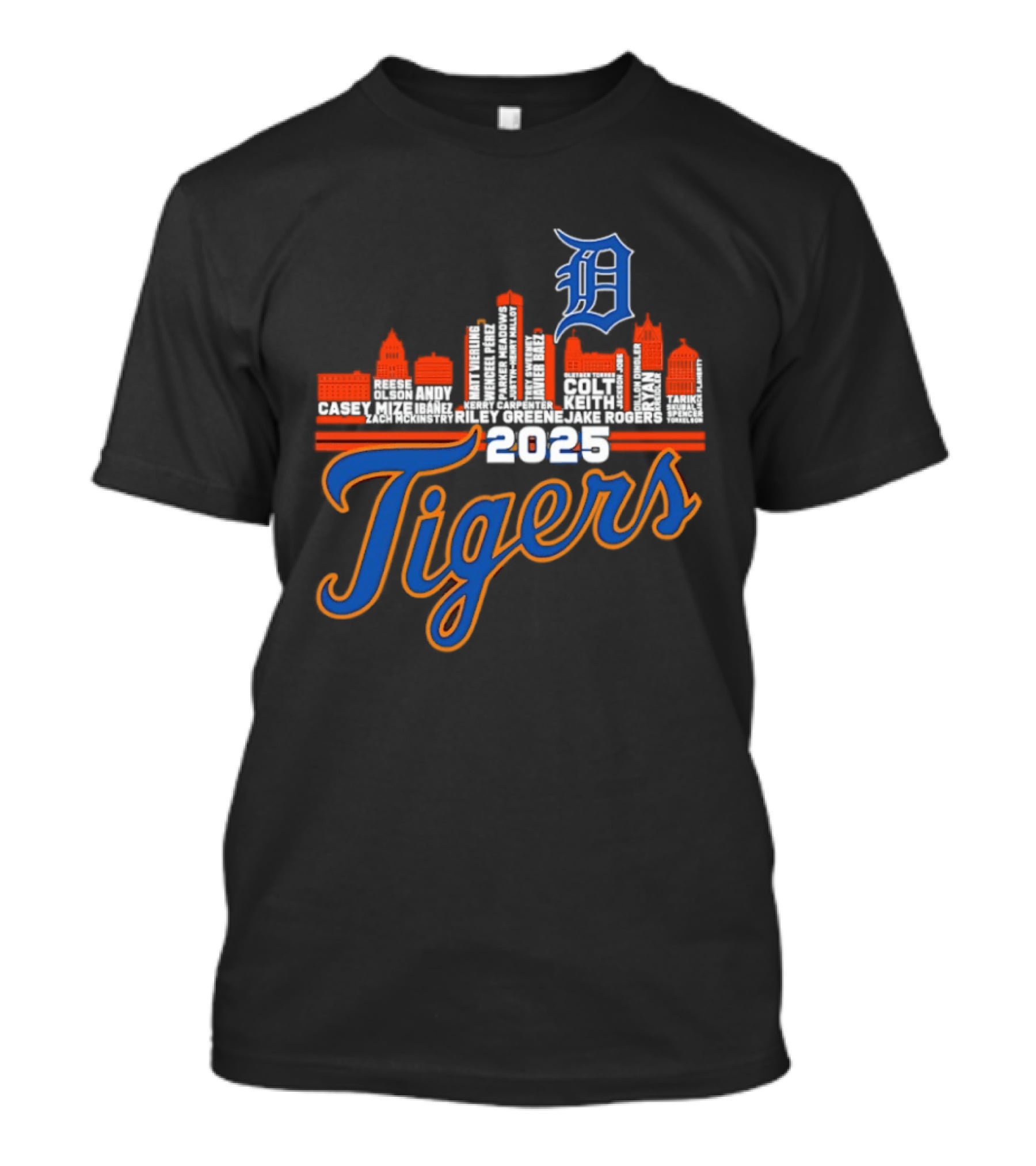 Detroit Tigers 2025 City Skyline Baseball Players T-Shirt