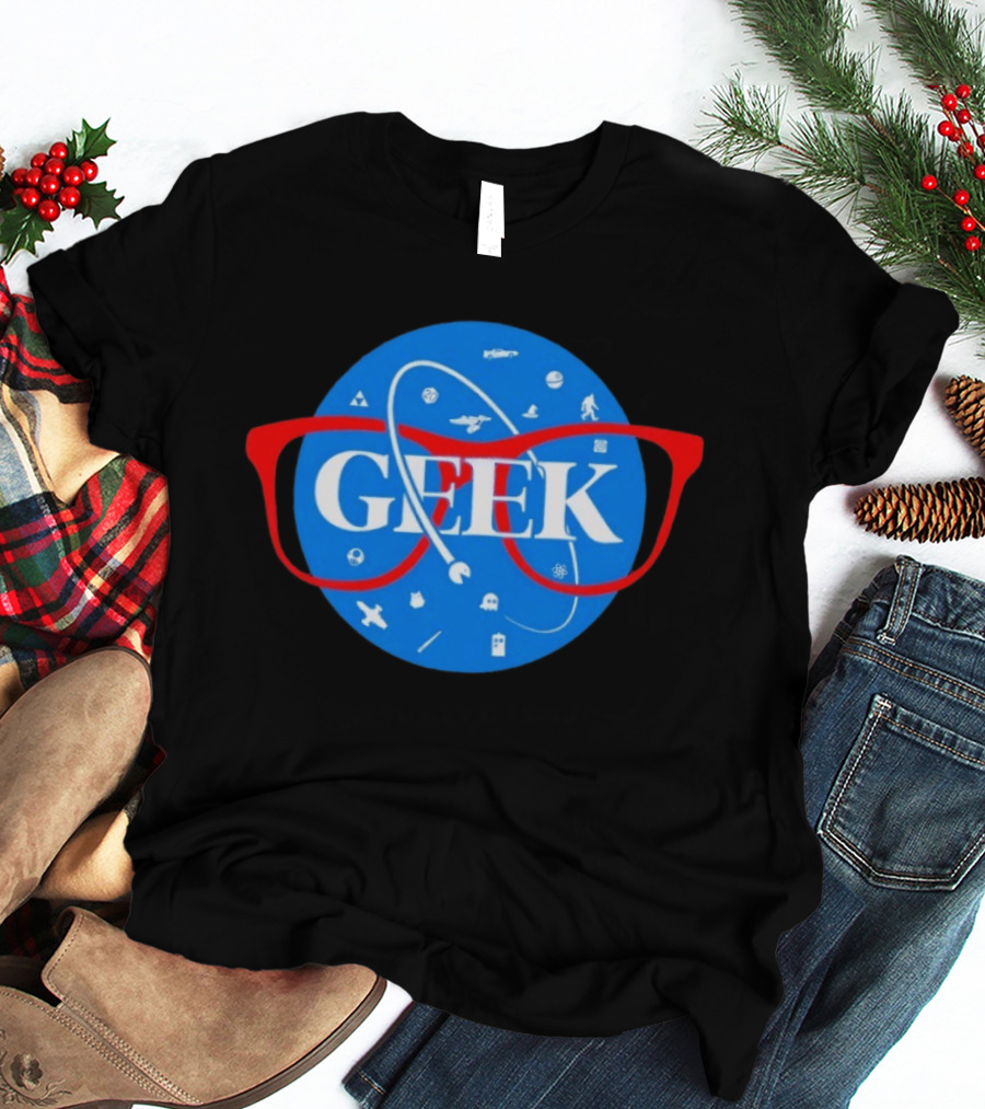 Geek Glasses Space Icons Distressed Patch T-Shirt