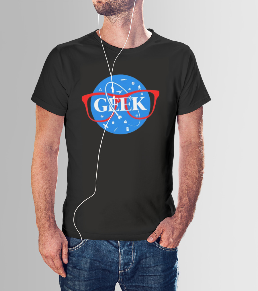 Geek Glasses Space Icons Distressed Patch T-Shirt