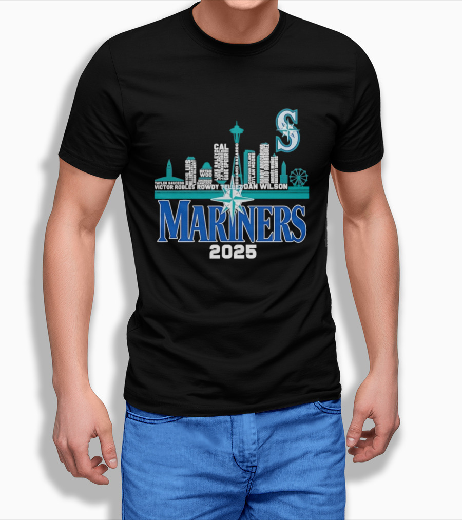 Seattle Mariners 2025 City Skyline Player Names Iconic S T-Shirt