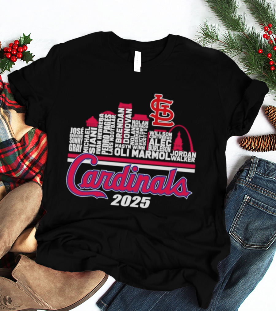St Louis Cardinals Player Names City Skyline 2025 T-Shirt