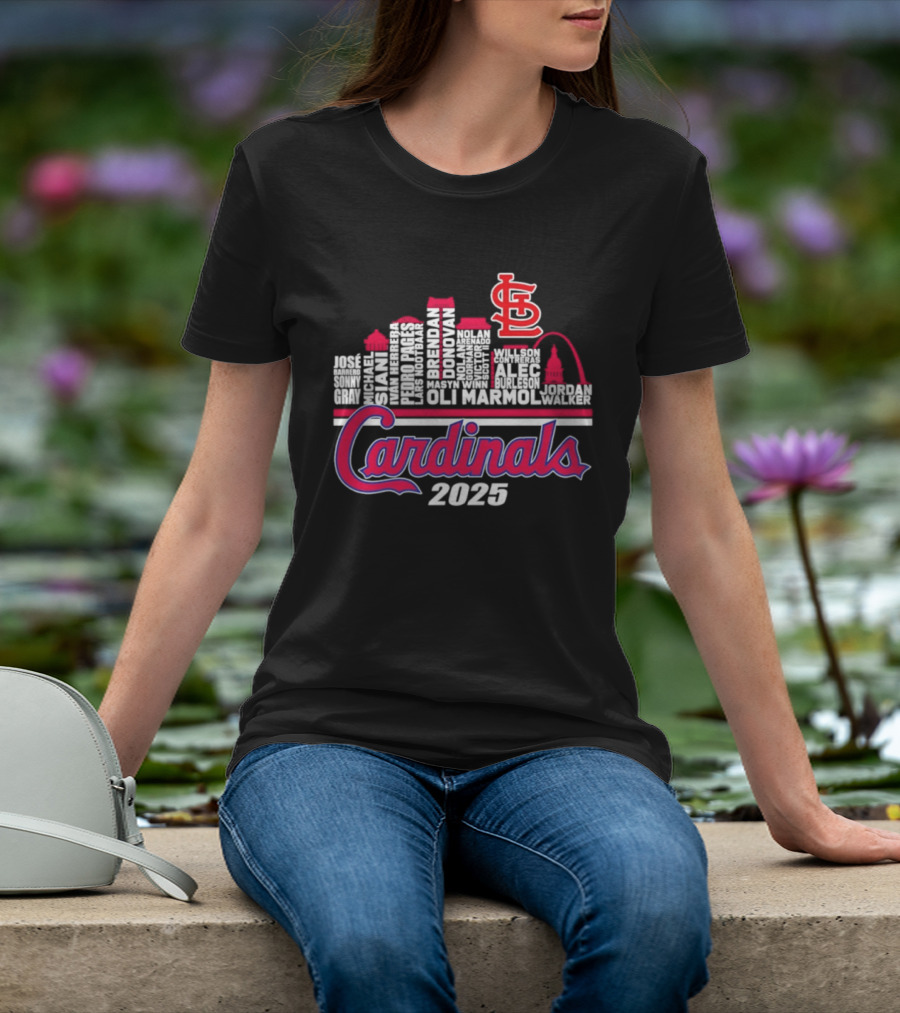 St Louis Cardinals Player Names City Skyline 2025 T-Shirt