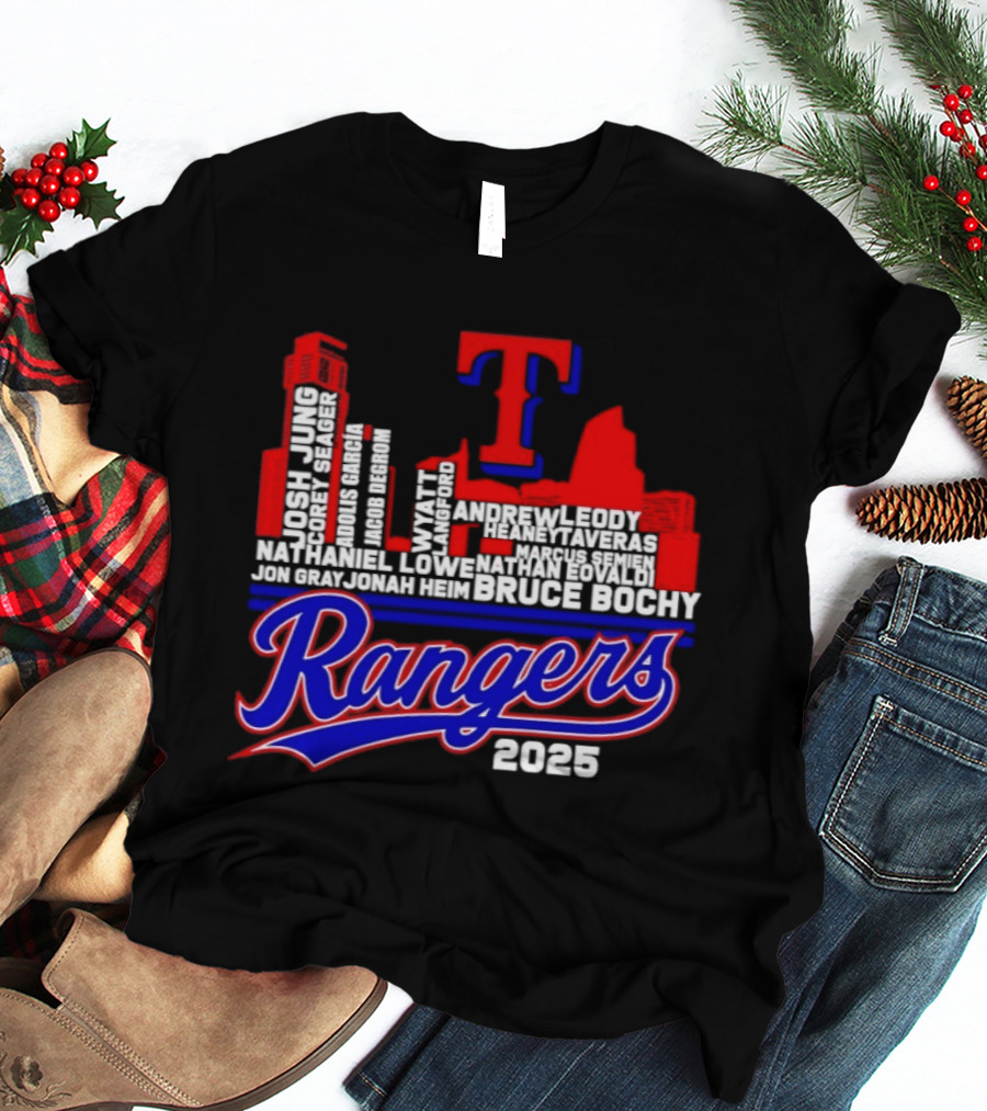 Texas Rangers 2025 City Skyline Players Names Bruce Bochy T-Shirt