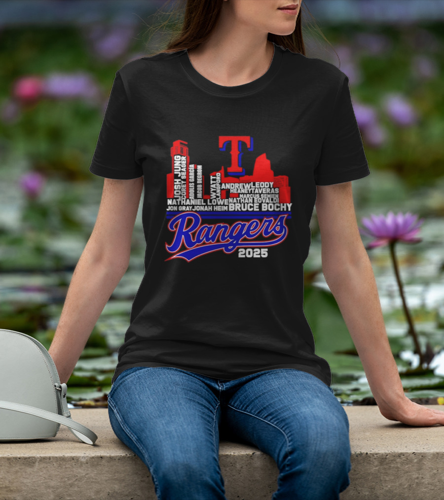 Texas Rangers 2025 City Skyline Players Names Bruce Bochy T-Shirt