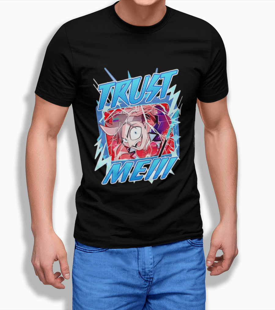 Hazbin Hotel Trust Me Cartoon Expression Blue Lightning T-Shirt
