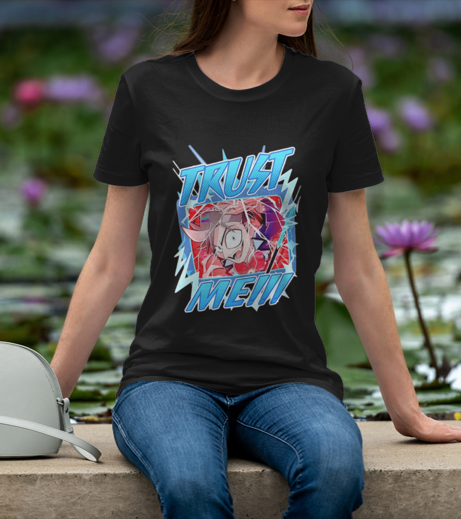 Hazbin Hotel Trust Me Cartoon Expression Blue Lightning T-Shirt