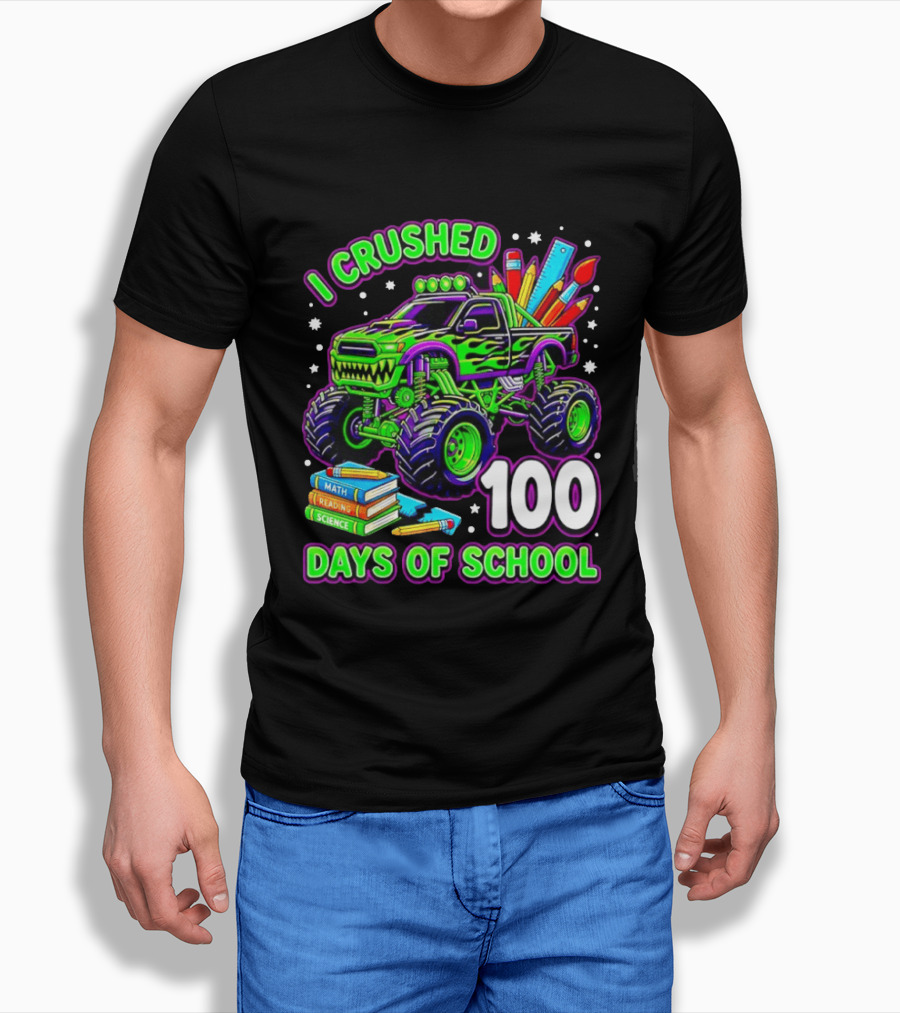 I Crushed 100 Days Of School Monster Truck Math Reading Science Book T-Shirt