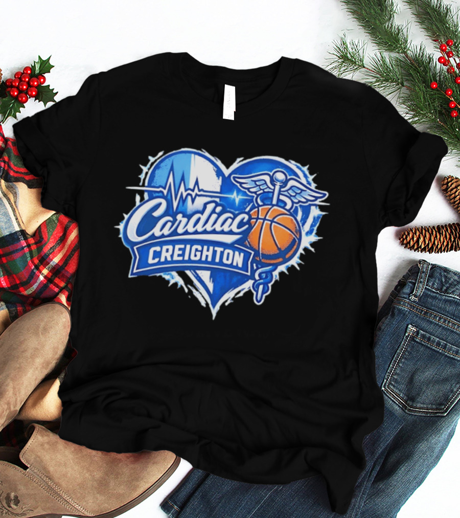 Cardiac Creighton Basketball Heartbeat Caduceus Basketball T-Shirt