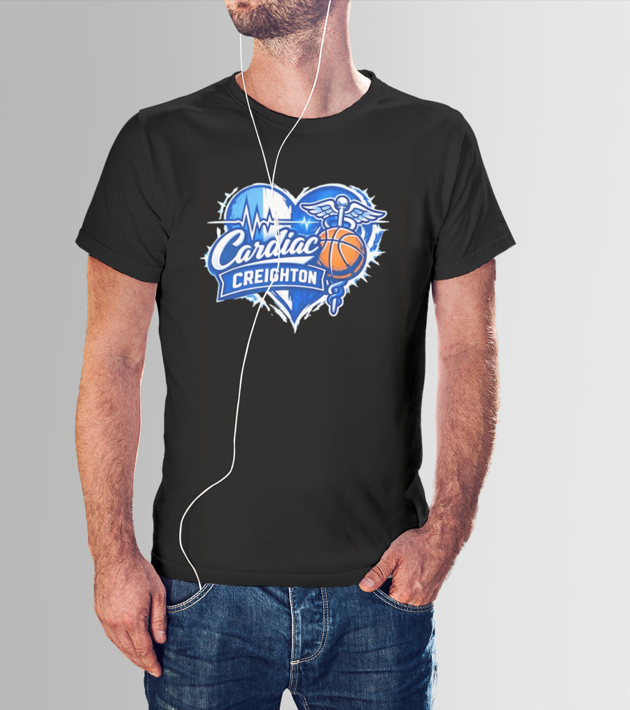 Cardiac Creighton Basketball Heartbeat Caduceus Basketball T-Shirt