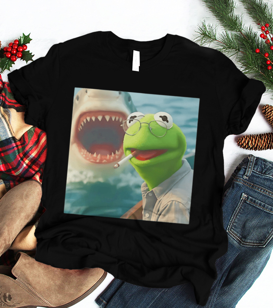 Kermit Smoking With Jaws Shark Movie T-Shirt