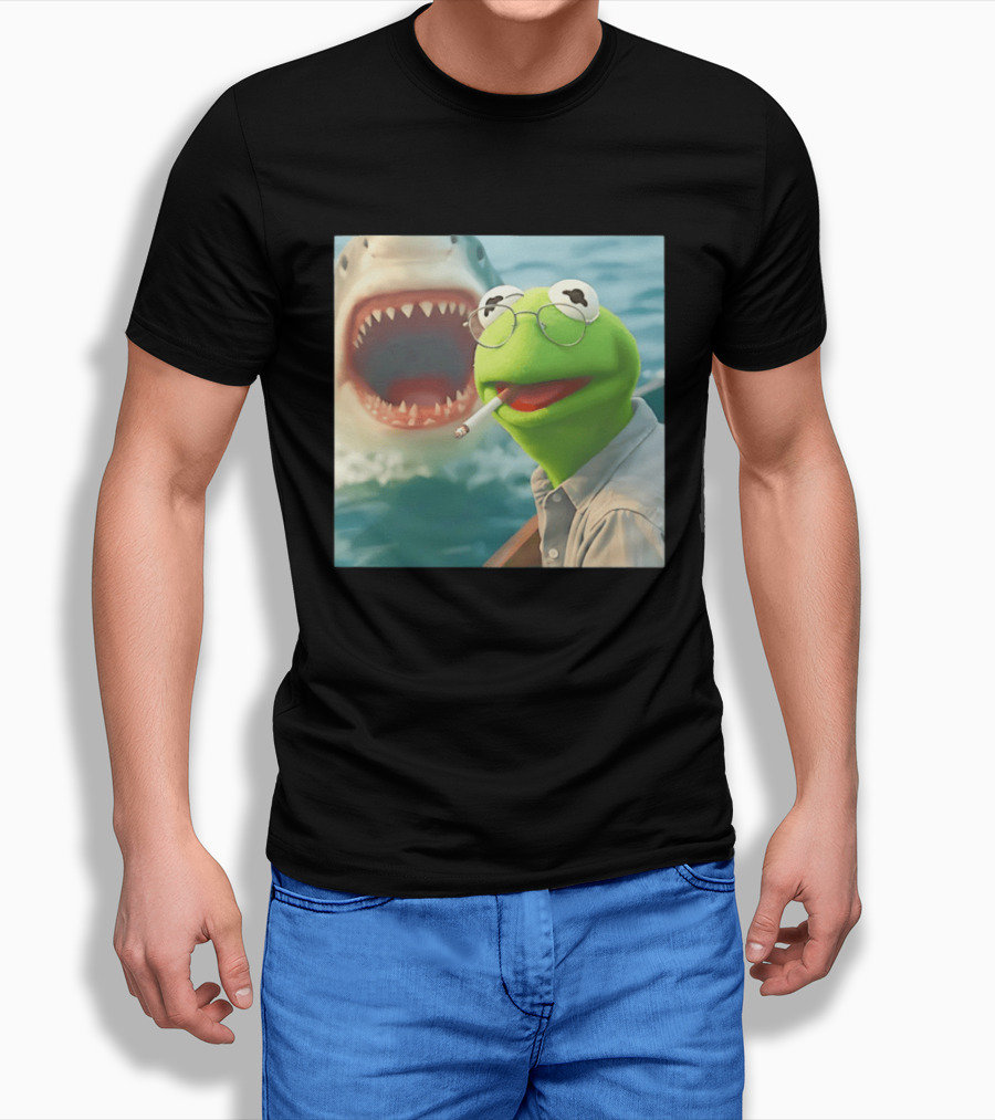 Kermit Smoking With Jaws Shark Movie T-Shirt
