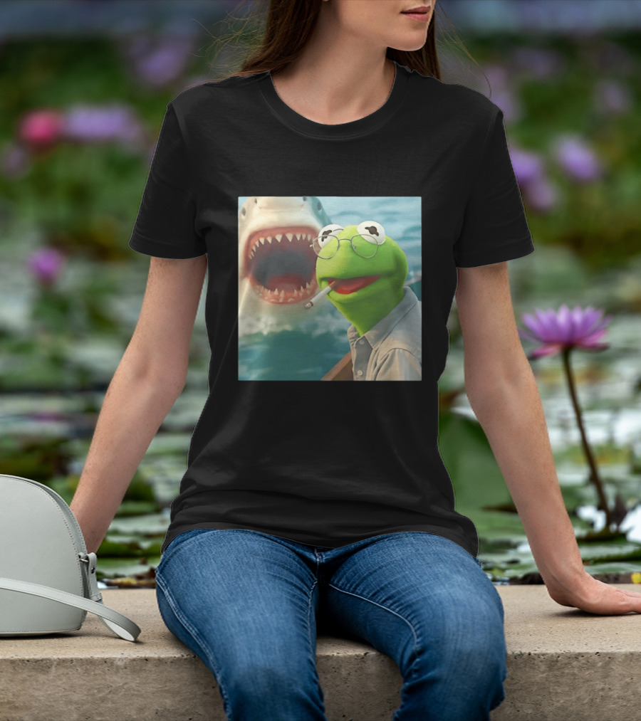 Kermit Smoking With Jaws Shark Movie T-Shirt