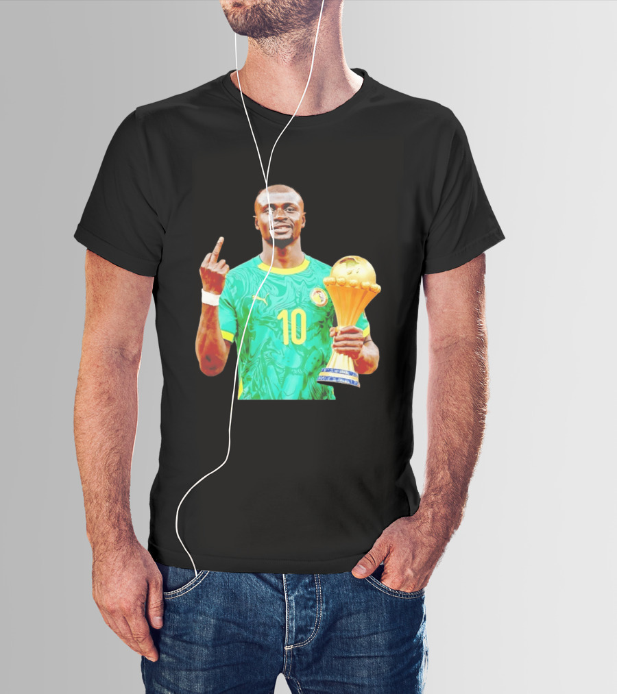 Sadio Mane Number 10 Senegal Jersey Holding Trophy Middle Finger T-Shirt