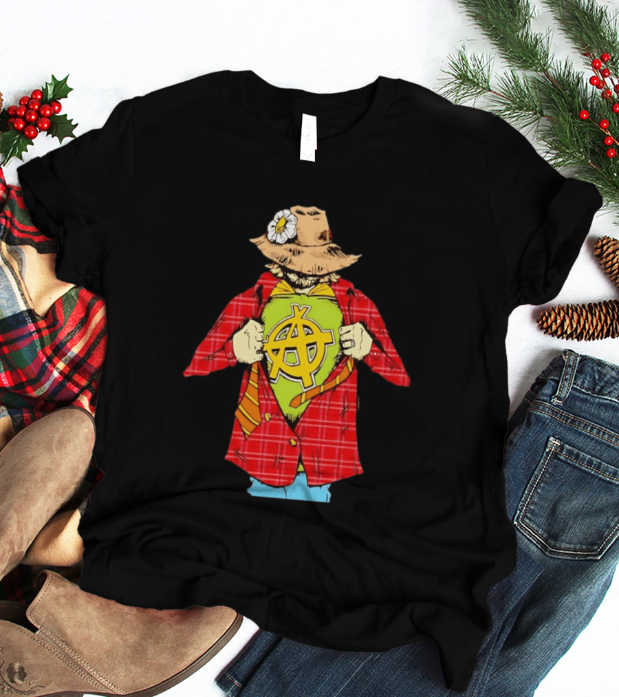 Scarecrow Anarchy Symbol With Plaid Jacket And Straw Hat T-Shirt