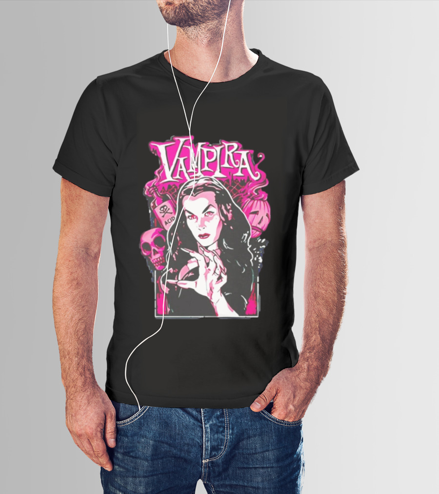 Vampira Gothic Skull And Acid Horror Iconic Midnight Ramble T-Shirt