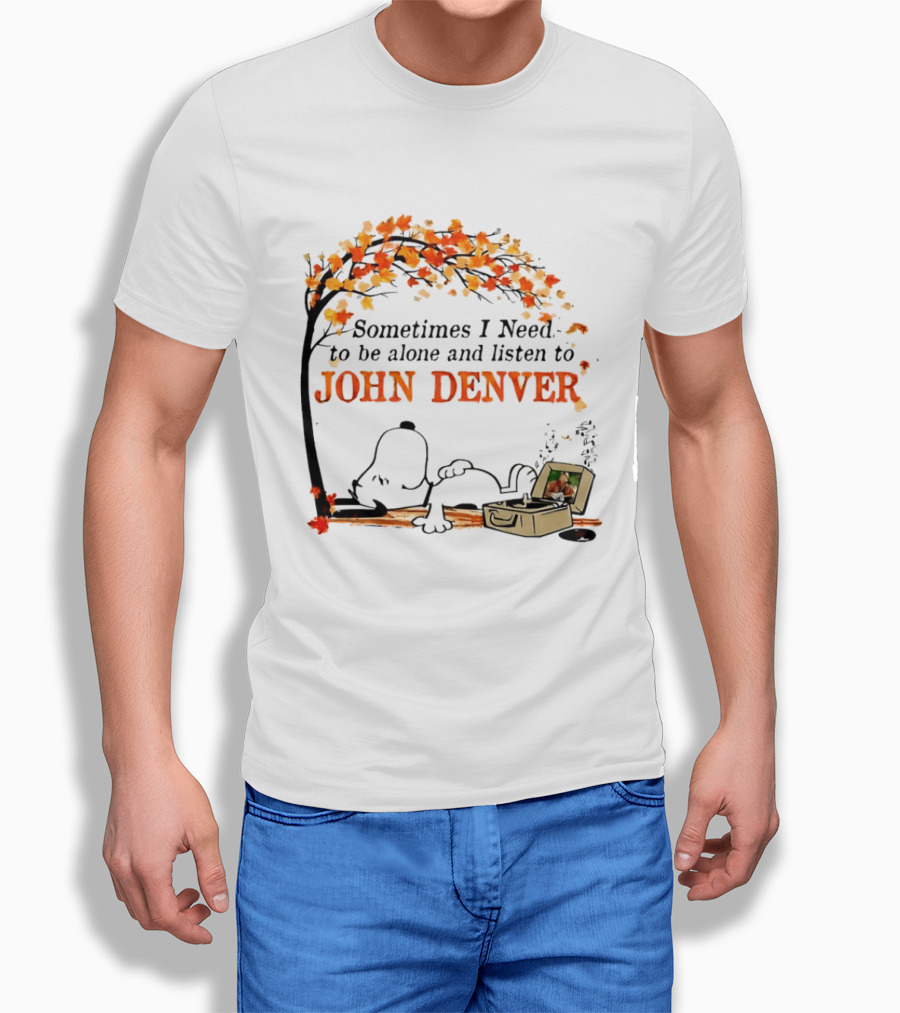 Peanuts Snoopy Sometimes I Need To Be Alone And Listen To John Denver Autumn Tree Scene T-Shirt